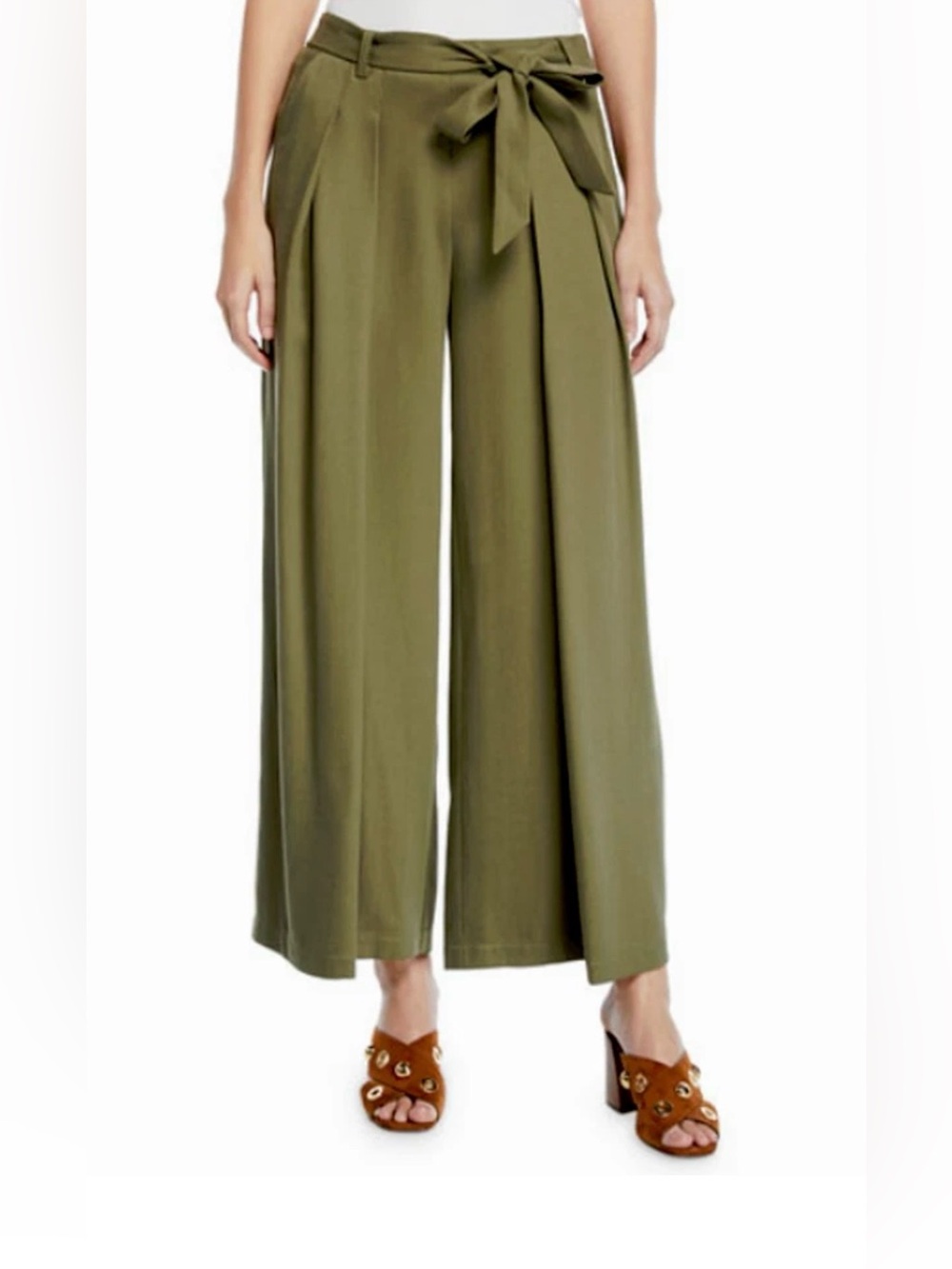 EILEEN FISHER Wide-Leg Pants Heavy Tencel Twill Olive Green size 16